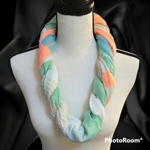 3/$20 VTG LAON FASHIONS Pastel Striped Lightweight Gauze Infinity Summer Scarf